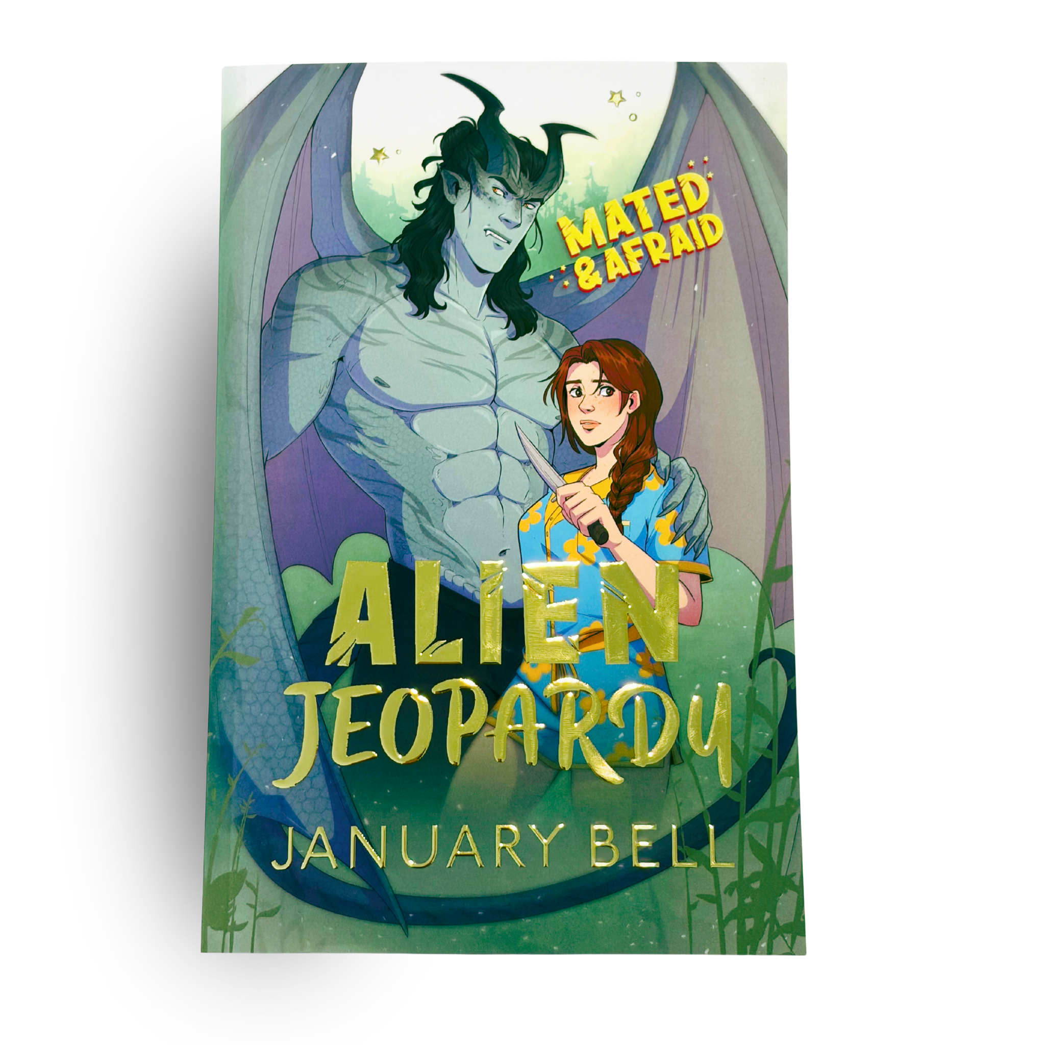 Book cover of 'Alien Jeopardy' by January Bell featuring two characters in a tent.